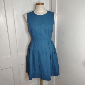 Gap Designed & Crafted Cornflower Blue Linen Fit and Flare Dress Women's Size 4